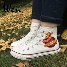 Вэнь белые высокие парусиновые туфли дизайн барбекю сосисок для барбекю мужские высокие кроссовки женские платформы плимсоллы на шнуровке Эспадрильи на плоской подошве