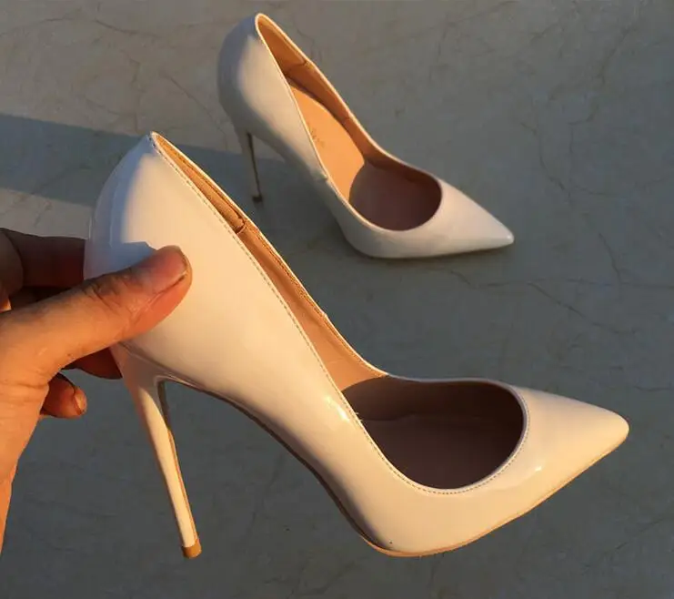 

Brand red white nude women new style patent leather pumps high-heeled pointed toe shoes party shoes ladies stiletto 34-42 box