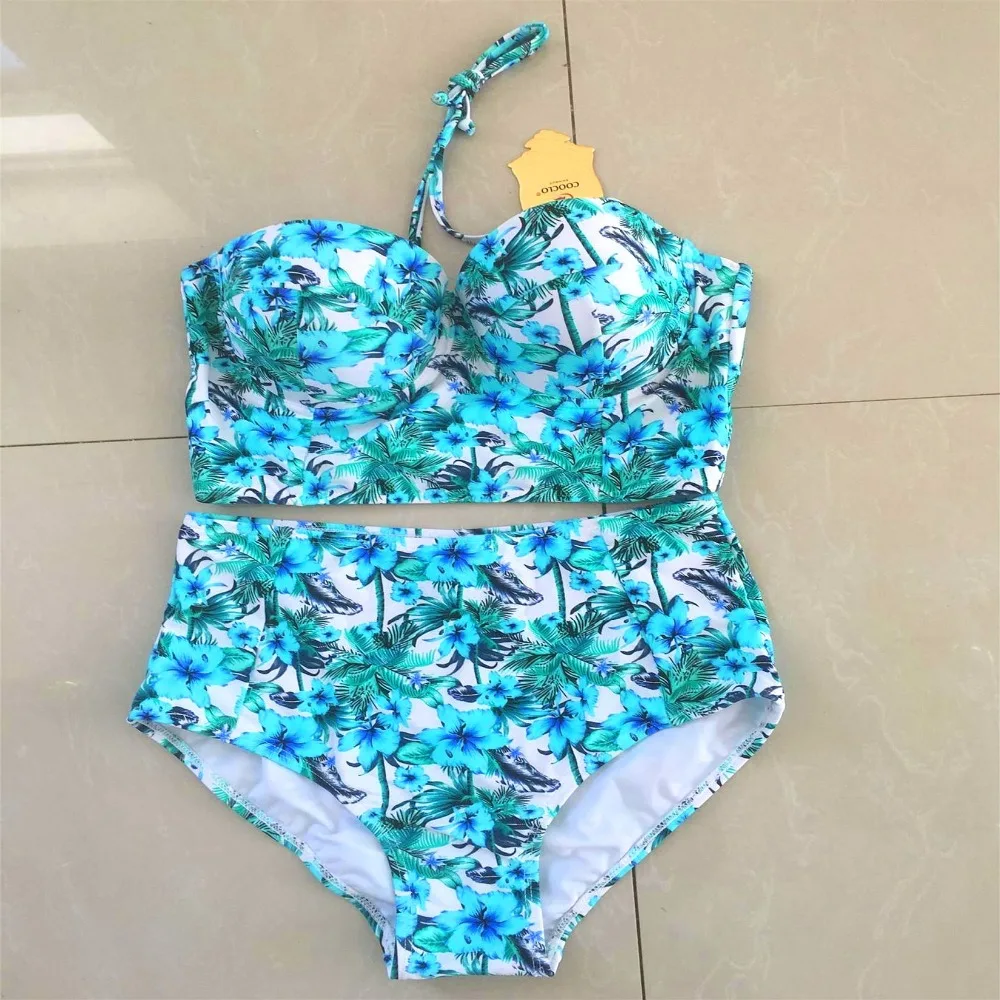 

2017 Floral Print Retro High Waist Bikini Set Women's Push Up  Swimwear Bohemia Beach Wear Female Biquinis Bathing Suit