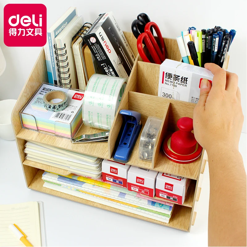 خشبية بسيطة DIY رف الإبداعية مكتب منظم قرطاسية اللوازم المكتبية متعددة الوظائف مزيج حامل المجلات رف