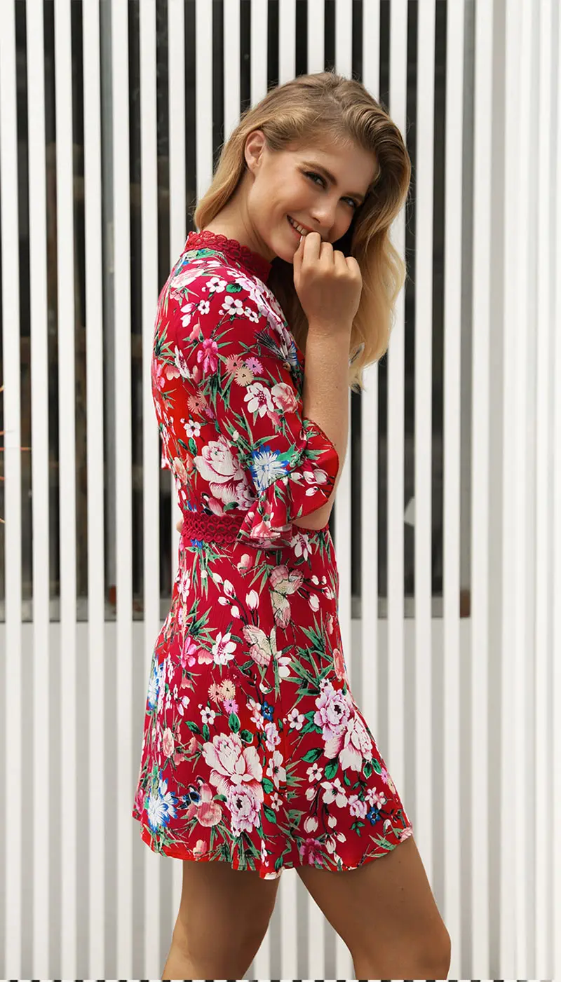 Fashion Flower Print Mini Dress Women Summer Sexy Half Sleeve Bodycon Short Dress Elegant Ladies Streetwear Casual O-Neck Clothes (6)