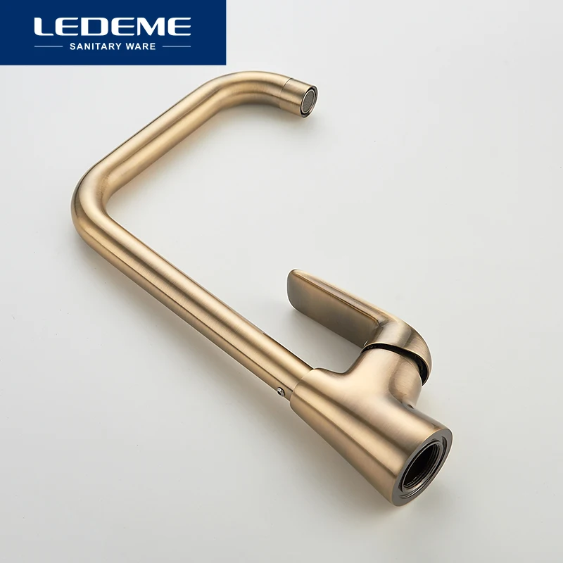 LEDEME Смеситель для кухни высокий с гайкой латунь Цвет: бронзовый L4048C