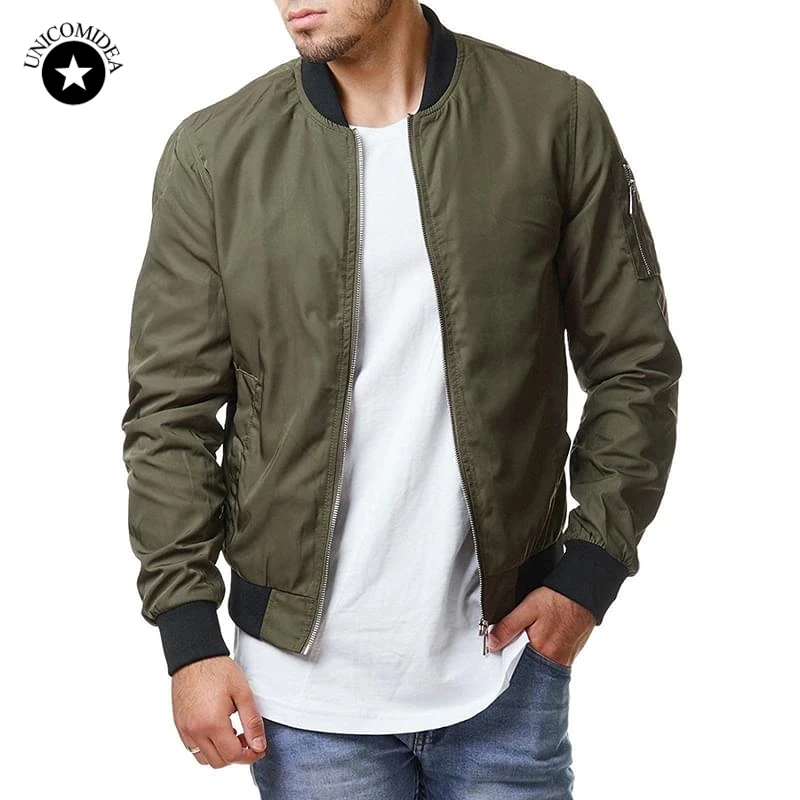 New Brand Mens Bomber Jacket Solid Color Casual Thin Baseball Jackets ...