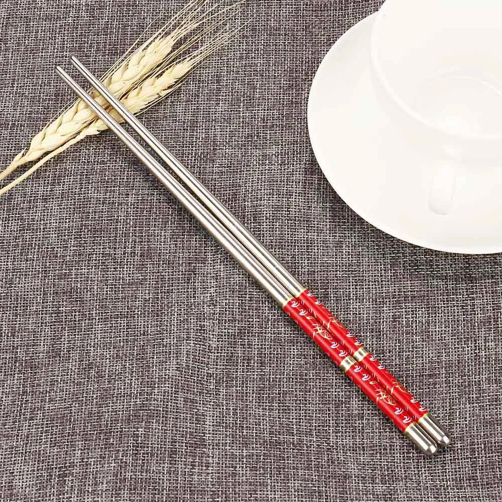 

1 Pair Korean Stainless Steel Chopsticks Length White Flower Laser Engraving Patterns Food Sticks Portable Reusable Chopstick