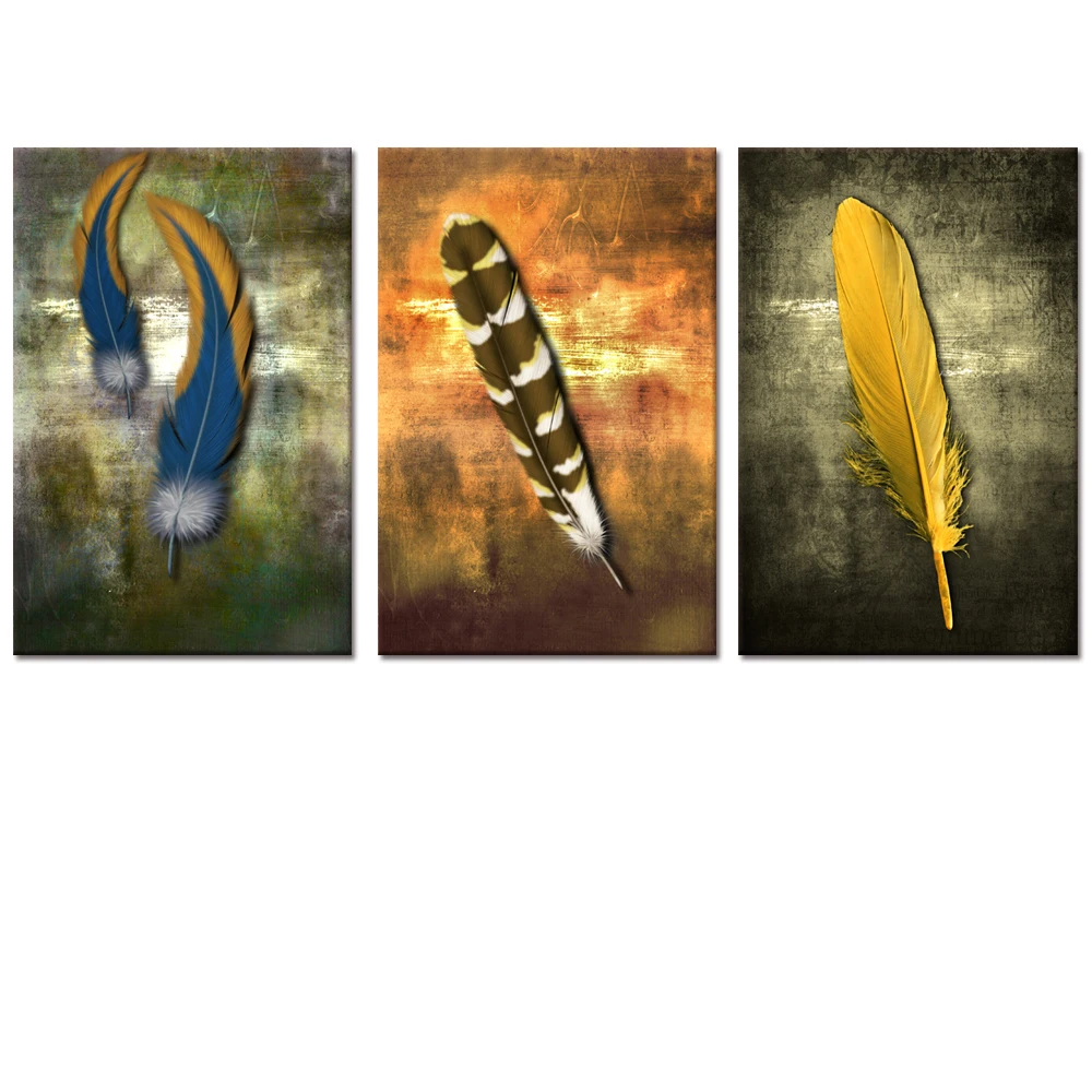 

3 Pieces Beautiful Feather Wall Art Canvas Painting Abstract Feather Print Poster Modern Style Picture Living Room Home Decor