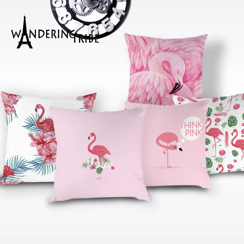 

Cartoon Flamingo Covers for Decorative Cushions Cases Tropical Jungle Home Decor Cushion Cover Parrot Plant Sofa Pillow Case