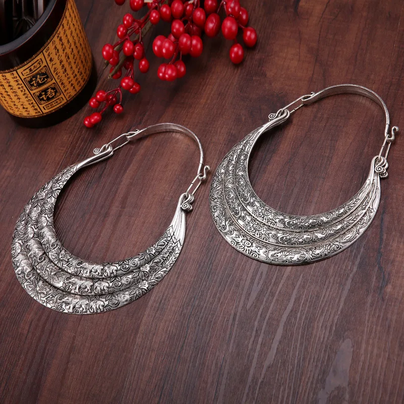 

necklaces & pendants Bohemia Tassels Miao necklace Retro Yunnan Ethnic exaggeration Three layers Miao silver manual Collar