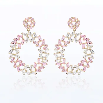 

XIUMEIYIZU Beautiful Fashion Round Circle Zircon Crystal Dangle Drop Earrings For Women Party Birthday Gifts