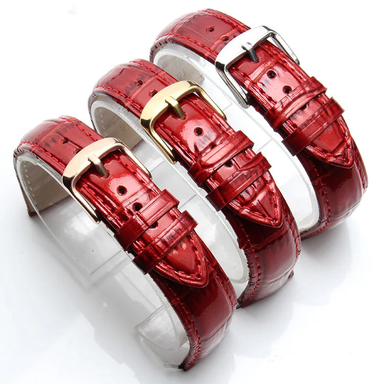 New Wrist Watchband Accessories Red leather watch band straps 12mm 14mm
