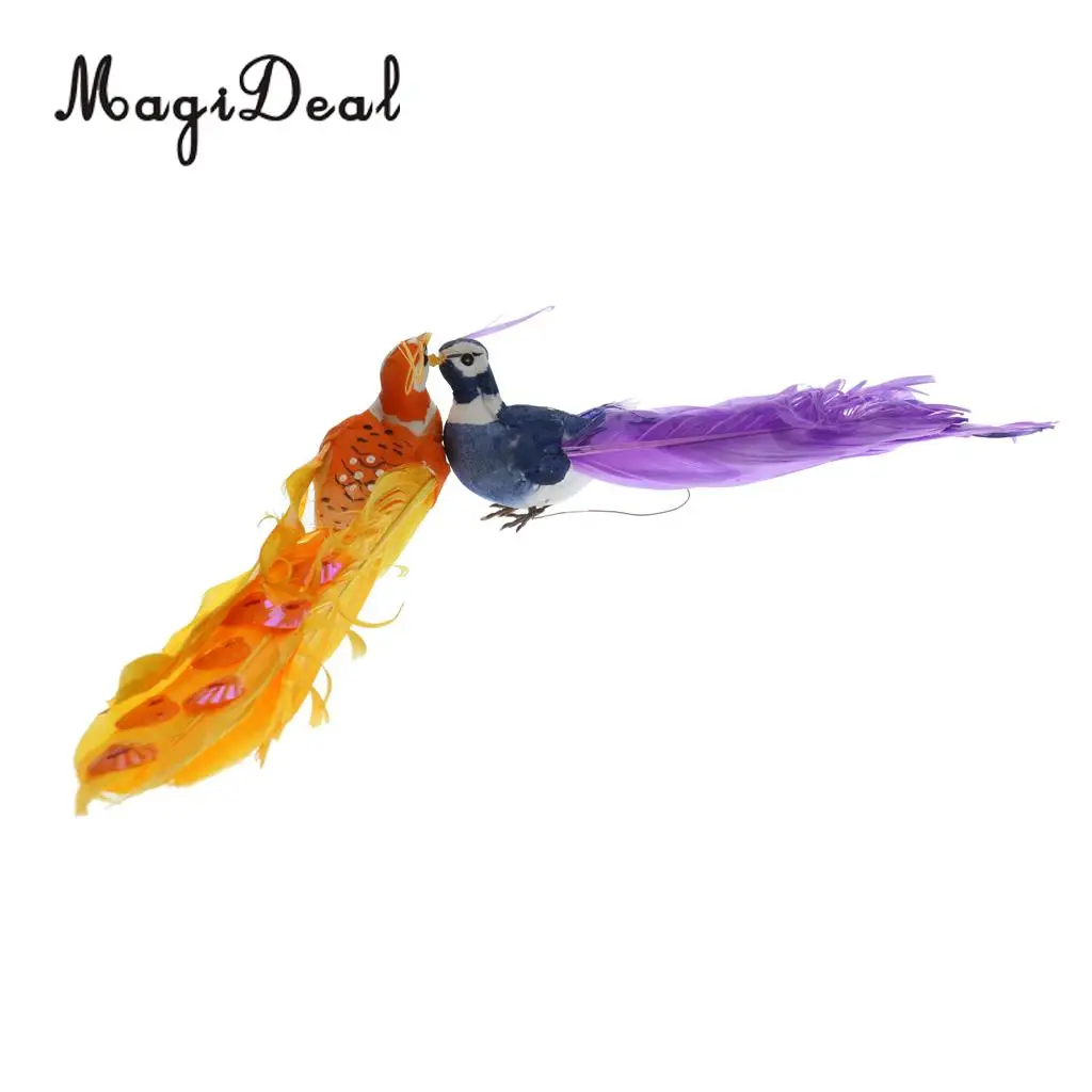 MagiDeal 2Pcs/Set Artificial Birds Feathered Statue Figurine Model Home Lawn Garden Decor Ornament Craft Miniatures Gift