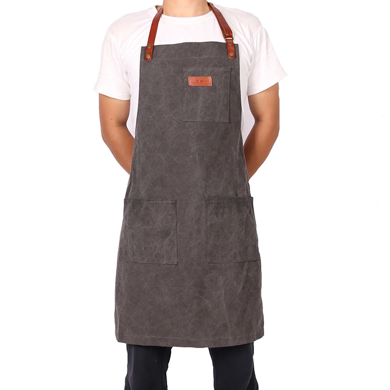 WEEYI Fashion Canvas Coffee Shop Aprons Carpenter Barber Working Apron Bib Woodworker Chef Cooking Kitchen Aprons For Woman Man