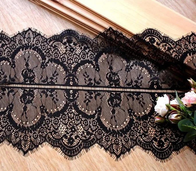 

New Hot 30cm Wide 6meters Voile Embroidered Lace trim White Black Eyelash Fabric Lace Sewing Applique Wedding Decoration