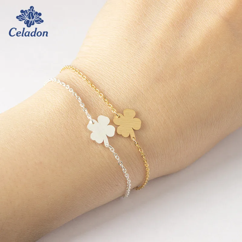 New Korea Style Stainless Steel Lucky Charm 4 Leaf Clover Irish Good