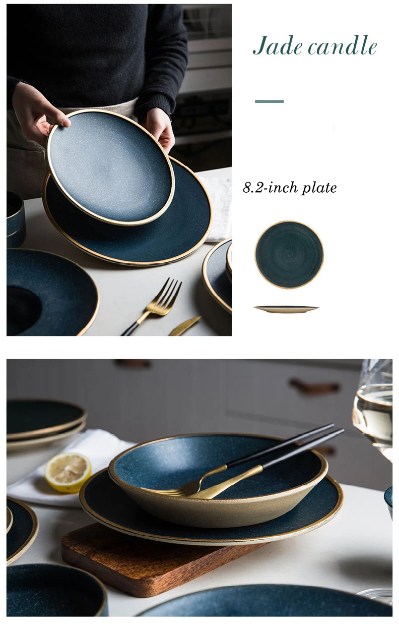 EECAMAIL Скандинавская позолоченная керамическая посуда бытовая миска для риса плоская тарелка для стейка суповая чаша чашка