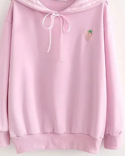 Корейская Осенняя консервативная Толстовка женские толстовки Harajuku пуловер Повседневная Толстовка с вышивкой клубники Sudadera Mujer 68202 - Цвет: pink hoody