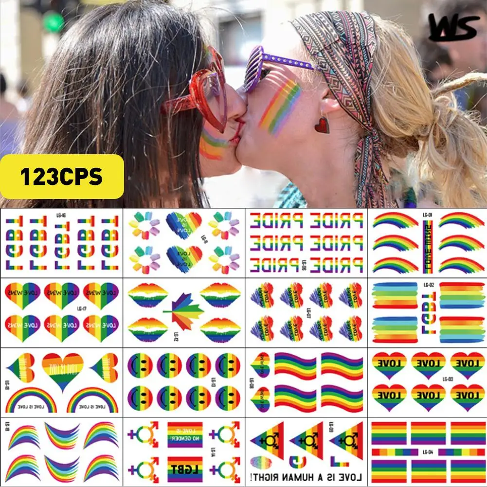 123PCS Gay Pride Love Rainbow Pride Flag Stickers Ribbon,Parades Festival Party Favors Supplies Decoration 30+ Different Design - Цвет: Multi-Colored