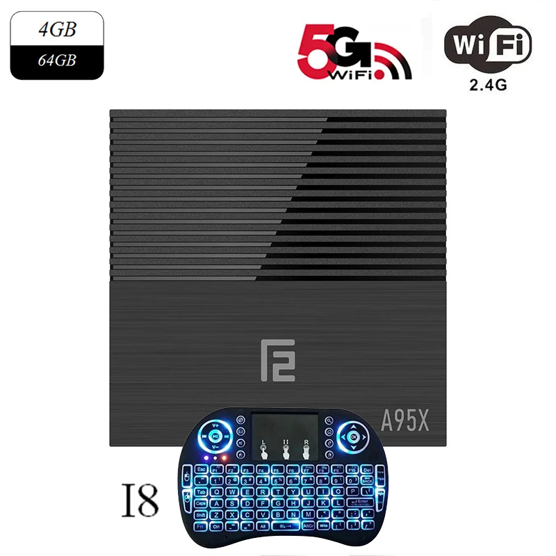 EstgoSZ A95X F2 Smart tv Box ОС Android 9,0 4 ГБ DDR3 32 Гб 64 Гб USB2.0& 3,0 HDMI 2,1 мощный процессор S905X2 GPU G31 поддерживает IP tv - Цвет: 4GB 64GB Daul  I8 BL