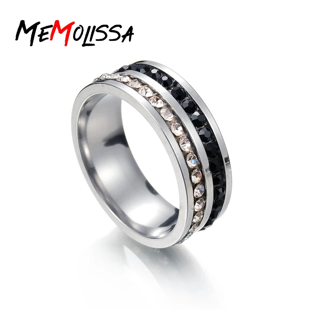 Кольцо MeMolissa Black & Wihte женское из нержавеющей стали с 2 рядами фианитов и