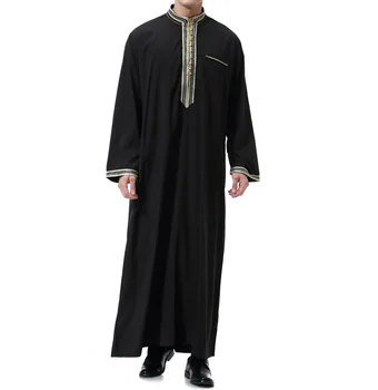 

plus size islamic men clothing round neck long sleeve autumn abaya hombre black white jubba thobe for men loose party dress 3xl
