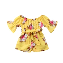 Полурасклешенный комбинезон с цветочным принтом для маленьких девочек