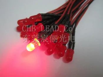 

100PCS Hot sale Diffused RED Pre Wired led DC12V 5mm round led 20mm DIP LED indicator pre-wired light diode