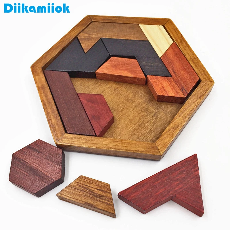 

Wood Hexagon Jigsaw Puzzle Game Geometric Shape Cognitive Wooden Puzzles Adult Children Early Educational Toys for Kids LL-E105