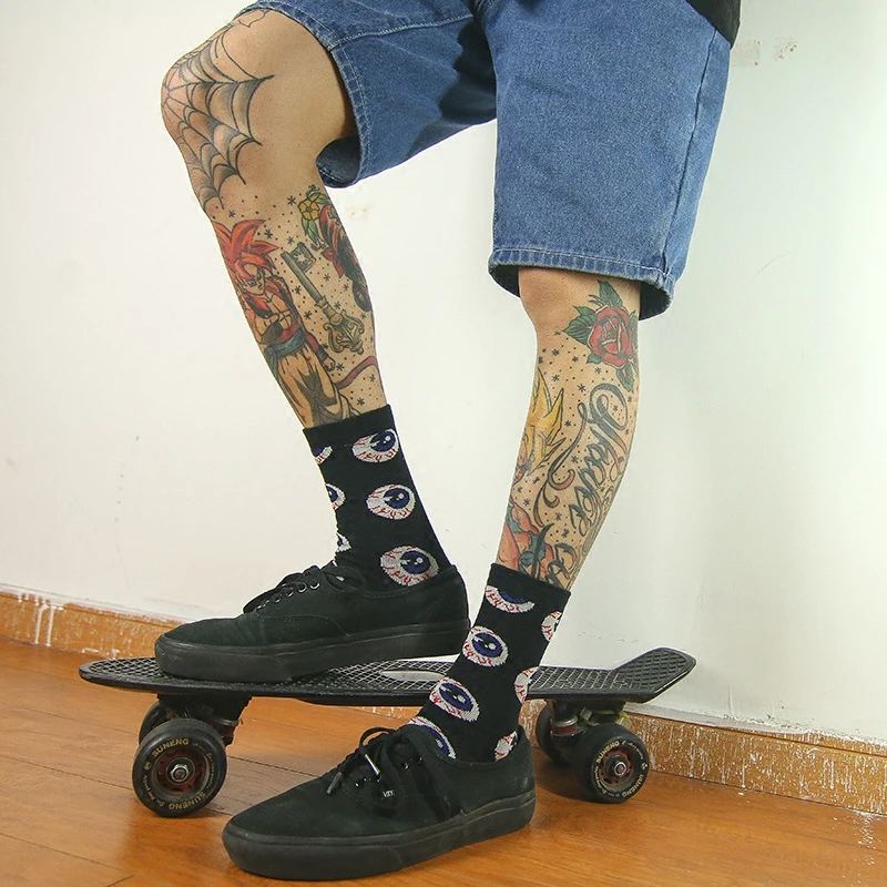 

IMINCN 1Pair sport casual Eyeball hiphop Harajuku Cute Patter Ankle Socks Hipster Skateboard man Ankle Funny Socks
