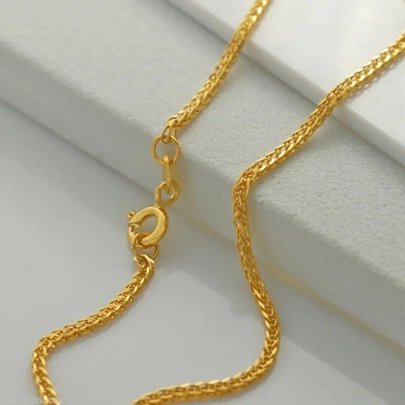 

21.6INCH Authentic 18K Yellow Gold Necklace 1.6mm Wheat Link Chain AU750