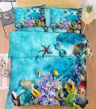

3D Starfish Sea Bed Pillowcases Quilt Duvet Cover Set Single Queen