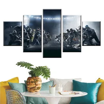

5 Piece HD Printed Shooting Video Game Tom Clancy's Rainbow Six Siege Poster Wall Picture for Living Room Wall Decor Canvas Art