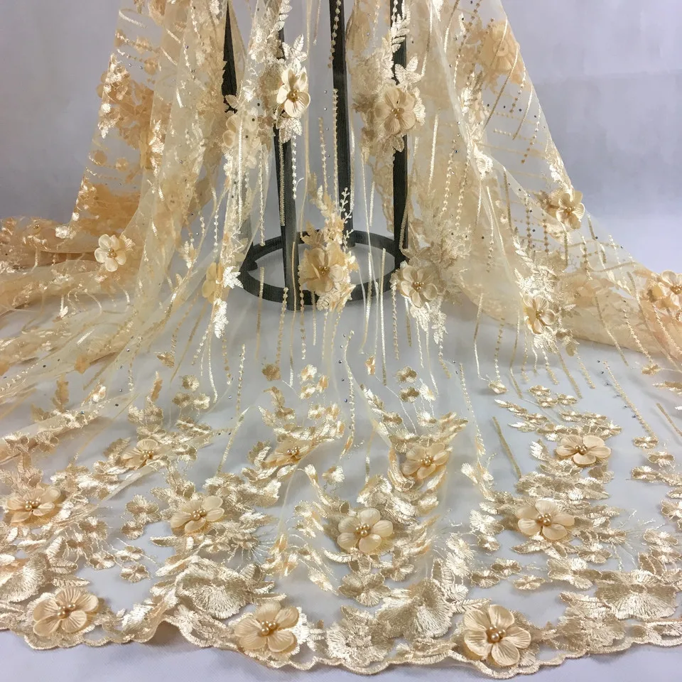 

2019 New style French net lace fabric 3D flower African tulle mesh lace fabric high quality african lace fabric HXF06