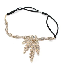 Украшения для волос со стразами тиары с золотыми листьями отличный Гетсби для волос лента Кристалл свадебное украшение лоб Свадебная цепочка на голову