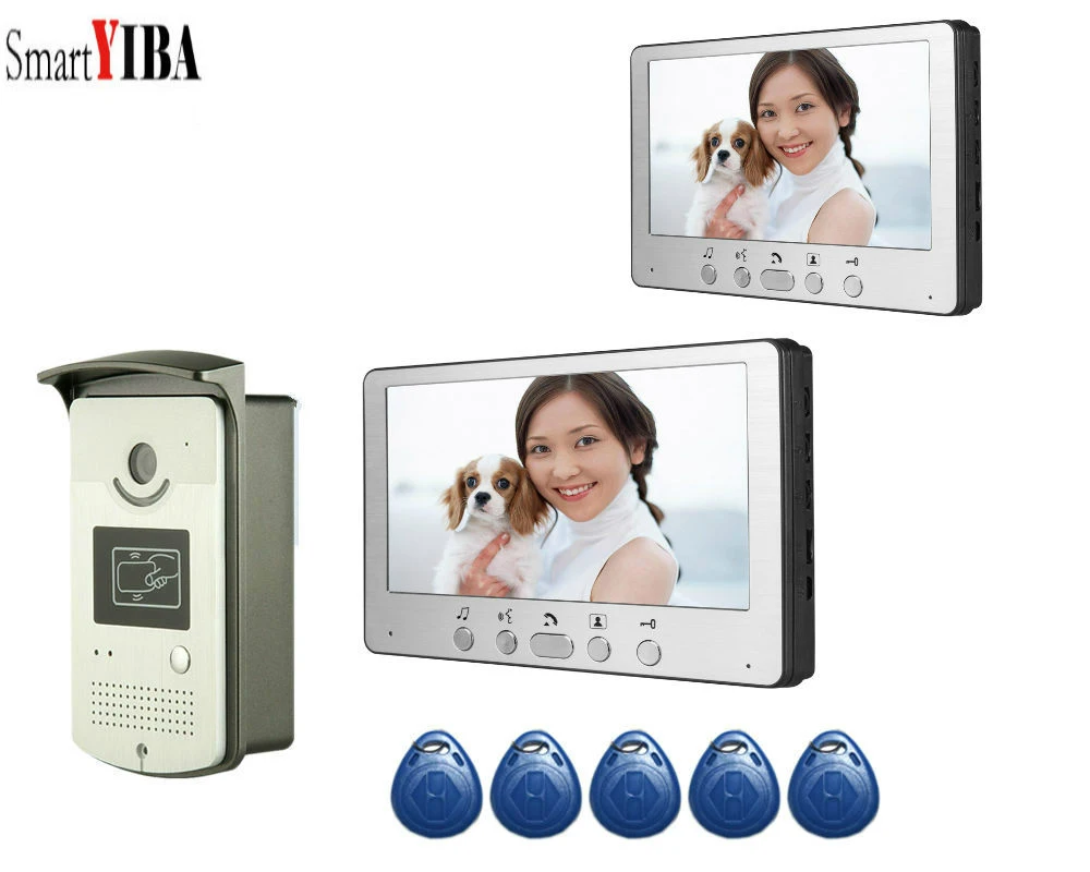 SmartYIBA 7 "дома видеодомофоны телефон двери разблокировать системы RFID Дверь доступа камера комплекты дверных звонков с питание управление