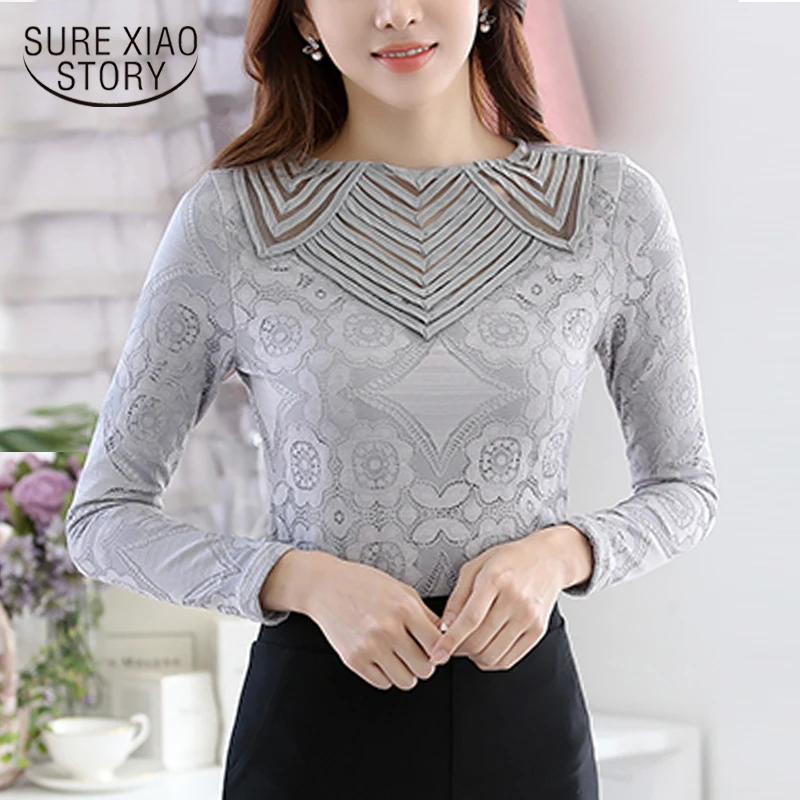 Vente 2016 Nouveau printemps Femmes Dentelle shirt Tops Patchwork Sexy creusé Femmes blouse Plus La taille vêtements 349J 25