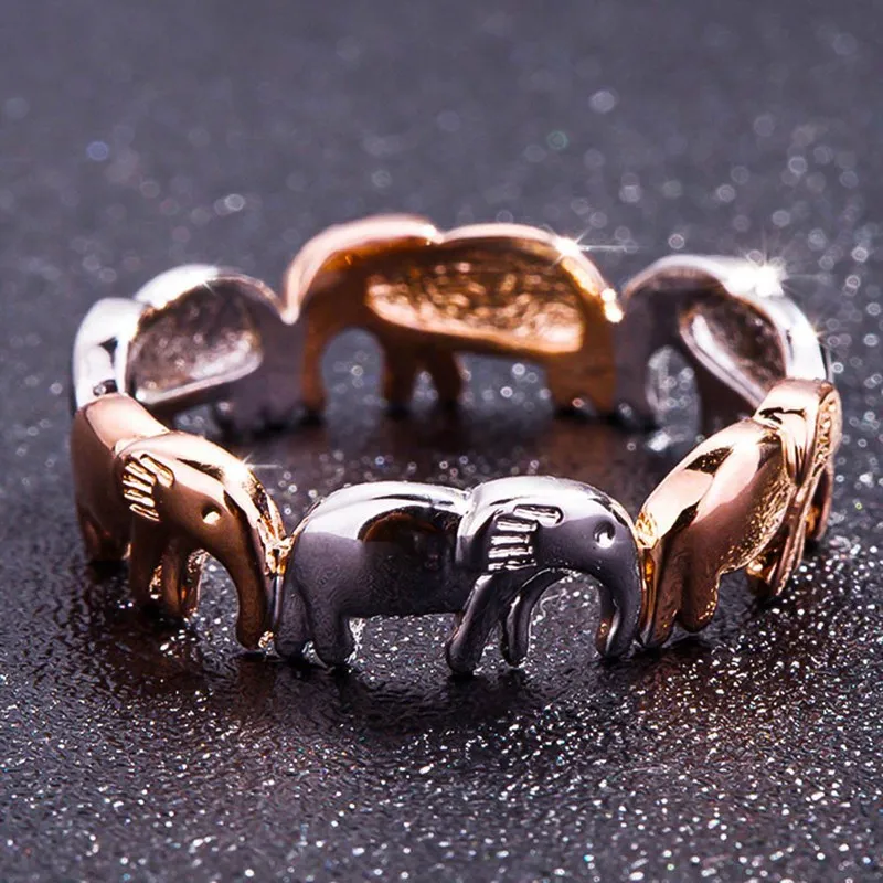

Fashion Women Cute Elephant Animal Bicolor Ring Cute Animal Female Ring Jewelry Wholesale