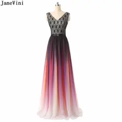 JaneVini простое шифоновое длинное платье подружки невесты с v-образным вырезом без рукавов на шнуровке сзади градиентное фиолетовое