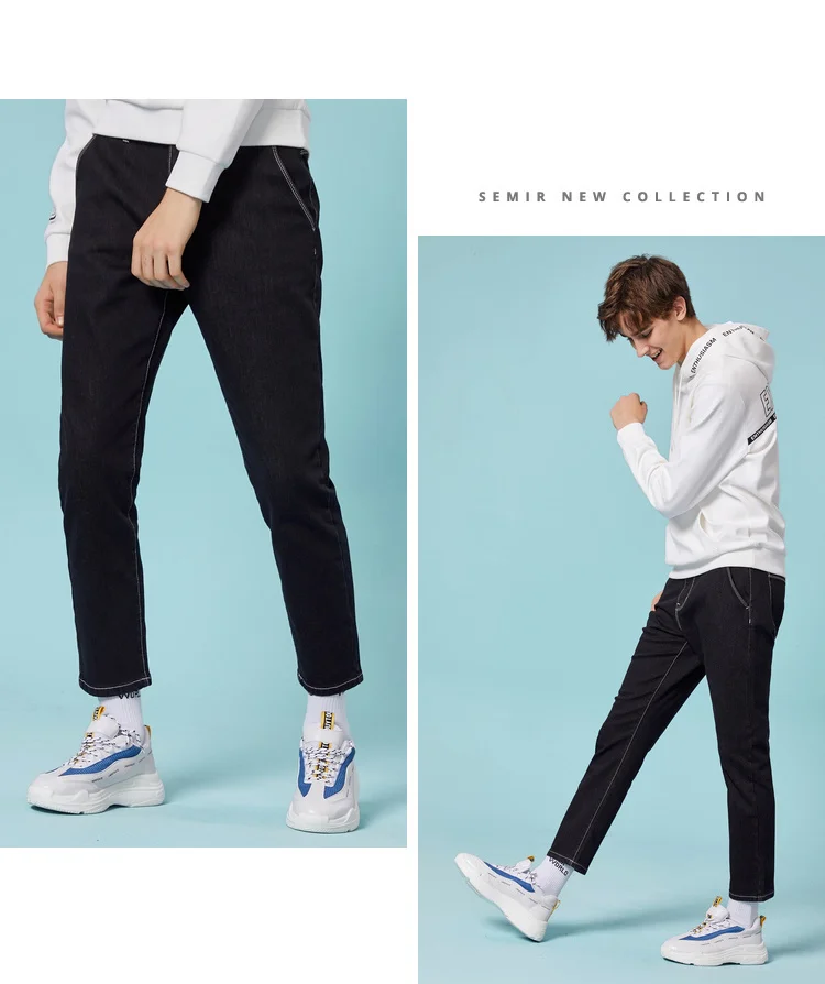 SEMIR мужские джинсы до щиколотки в ретро стиле, потертые джинсы с боковым карманом, мужские зауженные джинсы с кисточками, на молнии, с пуговицей