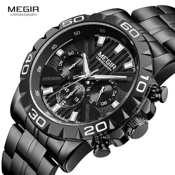 

2019 montre homme watches men MEGIR Fashion Military Stainless Steel watch Date Sport Quartz Wristwatch Clock relogio masculino