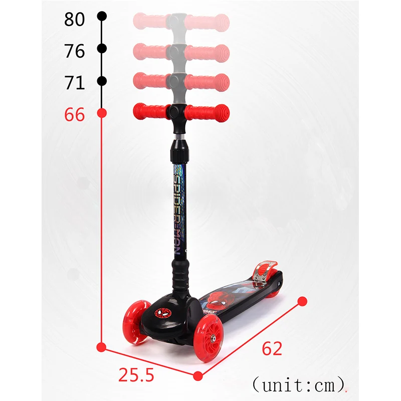 Children's Spider Man kick scooter PU Lighting 4Wheels Kids Learning Balance Mini Riding Foldable Scooter (4)