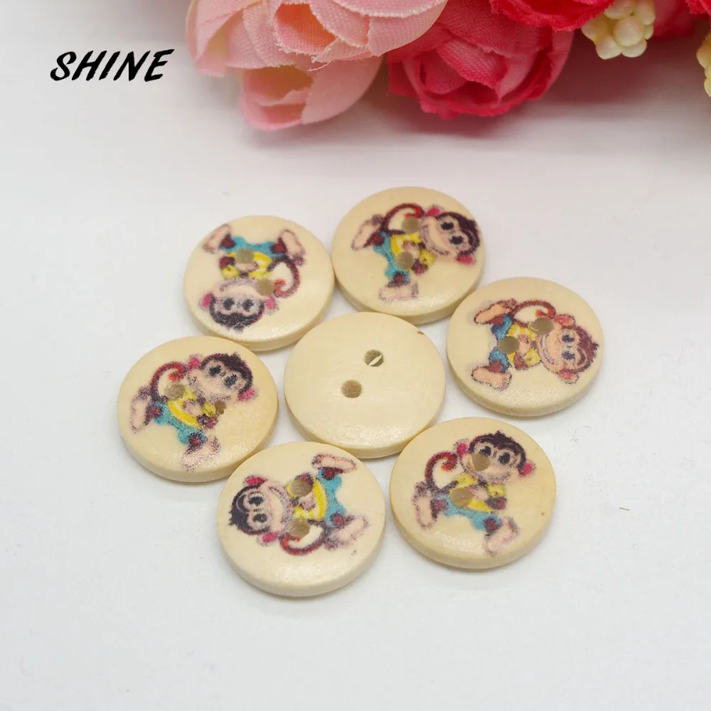 

SHINE Wooden Sewing Buttons Scrapbooking Round Two Holes Monkey Pattern 15mm Dia. 24 PCs Costura Botones Decorate bottoni botoes