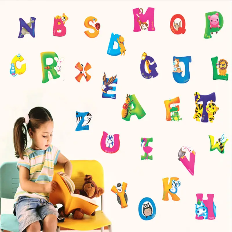 

A-Z Alphabet Animals Wall Sticker Mural PVC Decals Kids Baby Nursery Room Decor Alphabet Early Education Kid 0-3Y