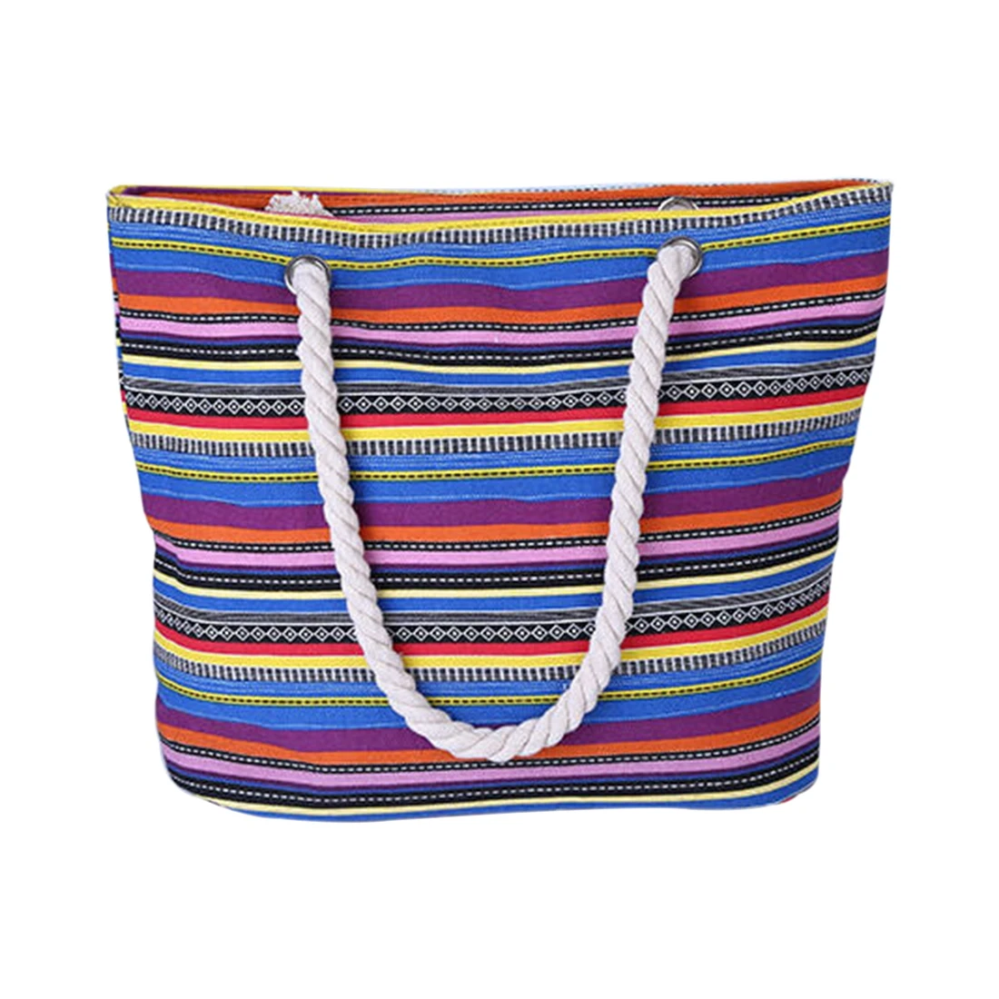 

FGGS-Women Gradient color stripe hemp rope canvas Portable shoulder bag