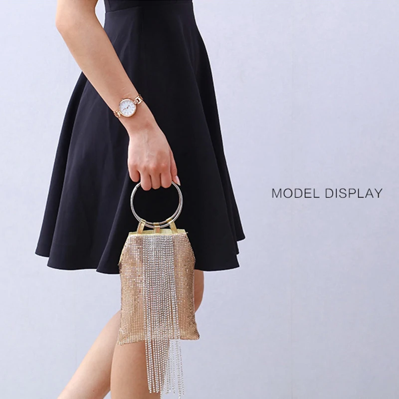 Роскошная дамская сумочка стразы вечерняя сумка клатч с кисточками Женский
