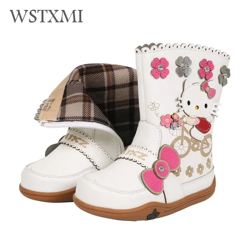 

Autumn Baby Boots for Girls Shoes Snow Boots Kids Leather Waterproof Fashion Flower Cartoon Pattern Cotton Warm Children Boots