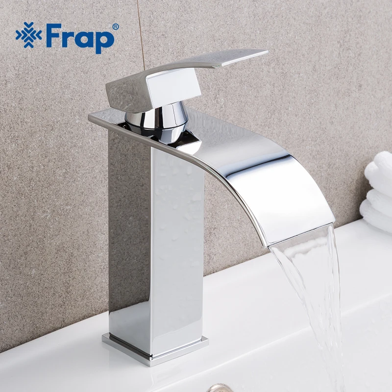 Baratos Frap gran oferta lavabo grifo de un solo mango cascada baño mezclador cubierta montado grifo de fregadero de agua fría y caliente Y10148
