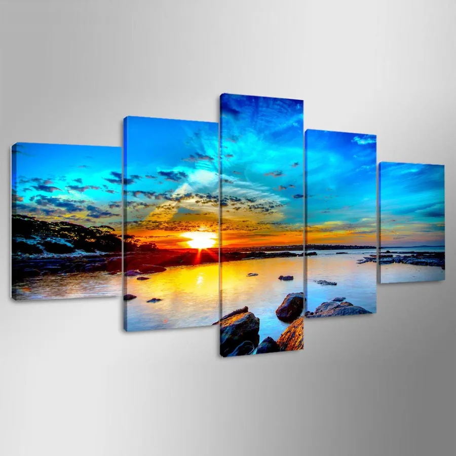 Wall Picture Print Painting Modular Poster 5 Panel Sunrise Landscape Canvas Frame Art For Living Room Home Decor Artwork YGYT | Дом и сад