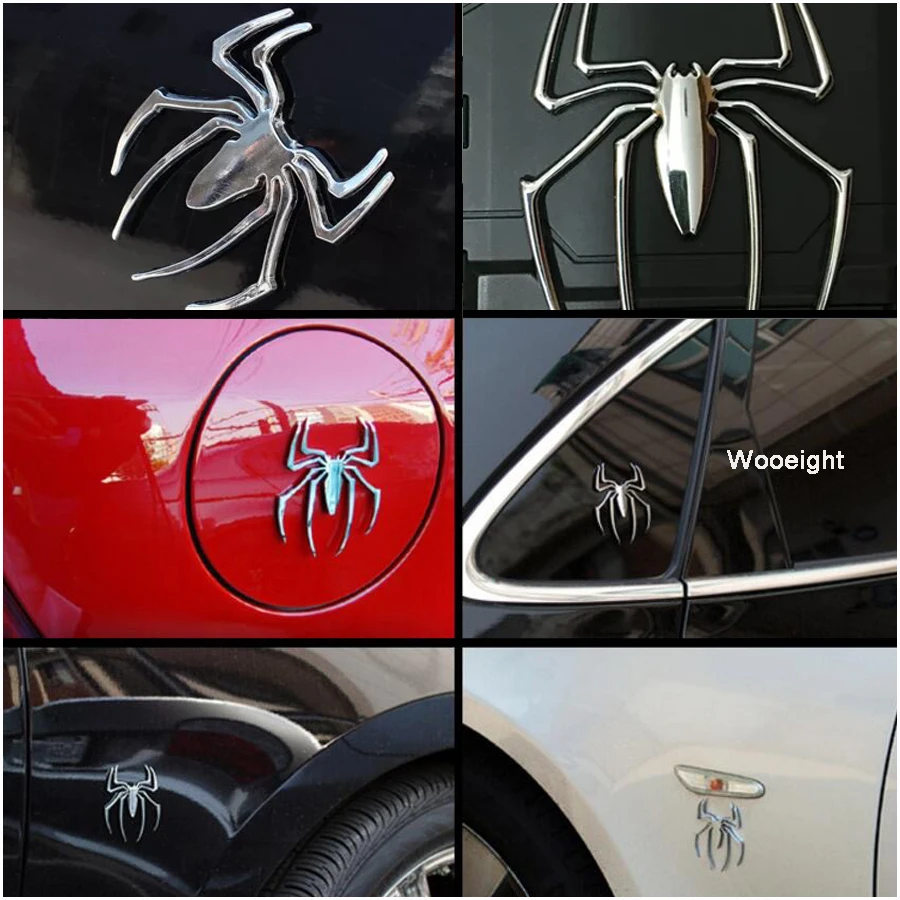 Wooeight Car-Styling 3D ChromeSilverGold Metal Spider Car Sticker Decal Badge 3D Animal For Auto Body Cars Motorcycle Mobile (1)