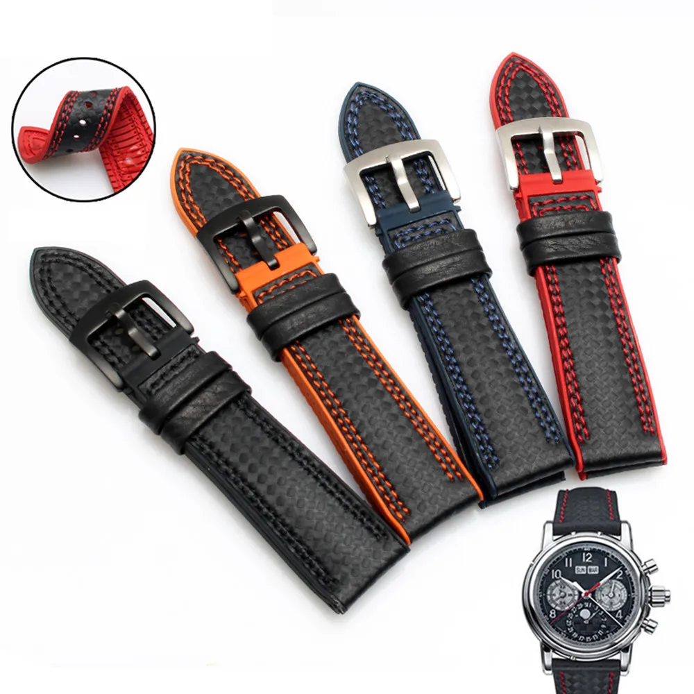 Skup Silikonowy zegarek z włókna węglowego 18 20mm 22mm 24mm pasek zegarka Watchband dla Omega gumowa bransoletka akcesoria wodoodporny pasek