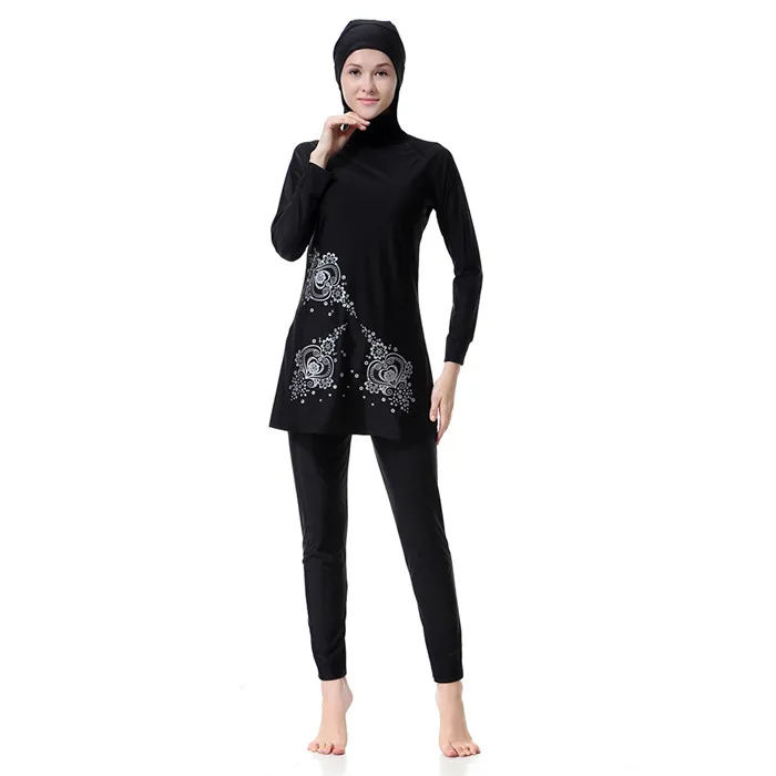 Мусульманские купальники для женщин, Арабская мусульманская одежда, 2 предмета, Мусульманский купальник с капюшоном, высокое качество, мусульманский купальный костюм# E39 - Цвет: Черный