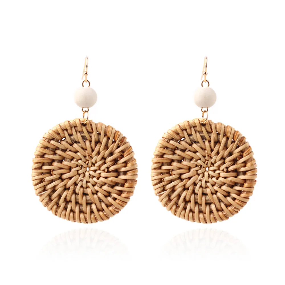 

Handmade Exaggerate Rattan Weave Drop Earrings For Women Wooden Straw Braid Earrings Geometric Big Round Trendy Dangle Jewelry